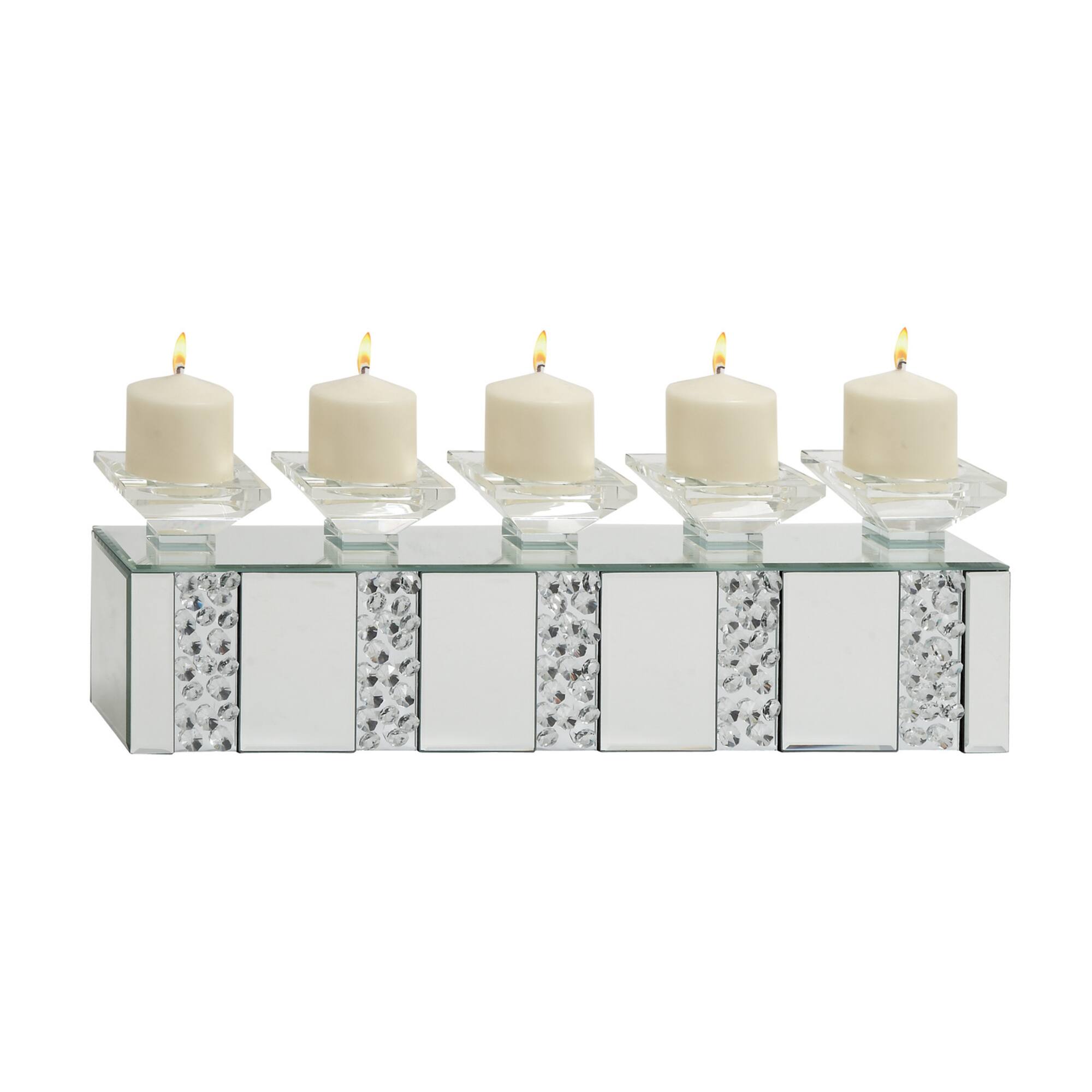24" Clear Wood Glam Candlestick Holder